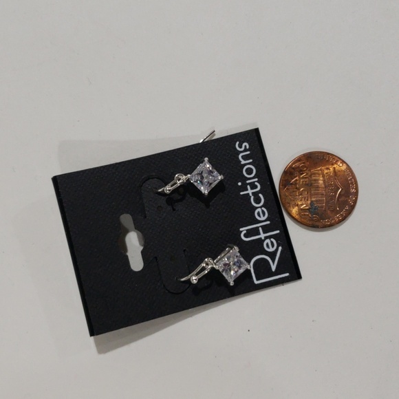 Silver Crystal Drop Earrings – Sparkling Square-Cut Cubic Zirconia, Lever-bsck - Picture 10 of 10